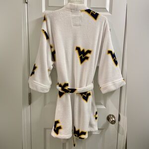 Women's White Fleece Robe WV Logo M/L Pockets Belt West Virginia University EUC